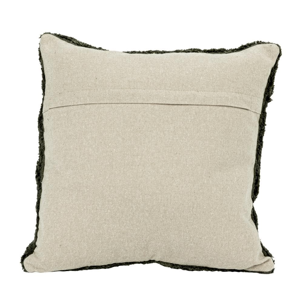 Green Cotton Square Throw Pillow with Zipper Closure