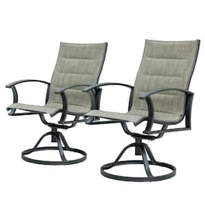 Gray Metal Swivel Outdoor Lounge Chair with Armrest (Set of 2)