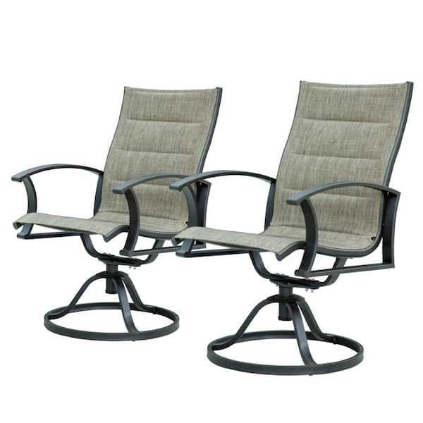Unbranded Gray Metal Swivel Outdoor Lounge Chair with Armrest (Set of 2)