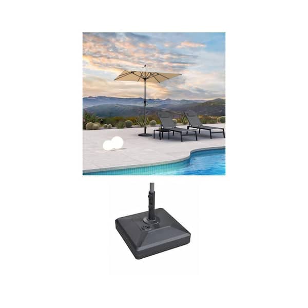 6.  5 ft. Beige Aluminum Crank Tilt Market Umbrella and 115 lbs. Black Umbrella Base