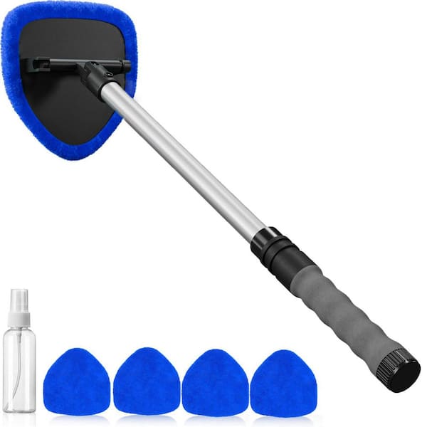 Extendable Aluminum Car Windshield Cleaner with 4 Washable Microfiber Pads and Spray Bottle for Easy Cleaning