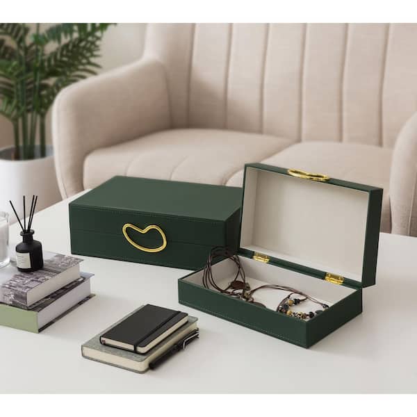 Faux Leather Decorative Boxes with Lids Green 8.7 in. x 4.3 in