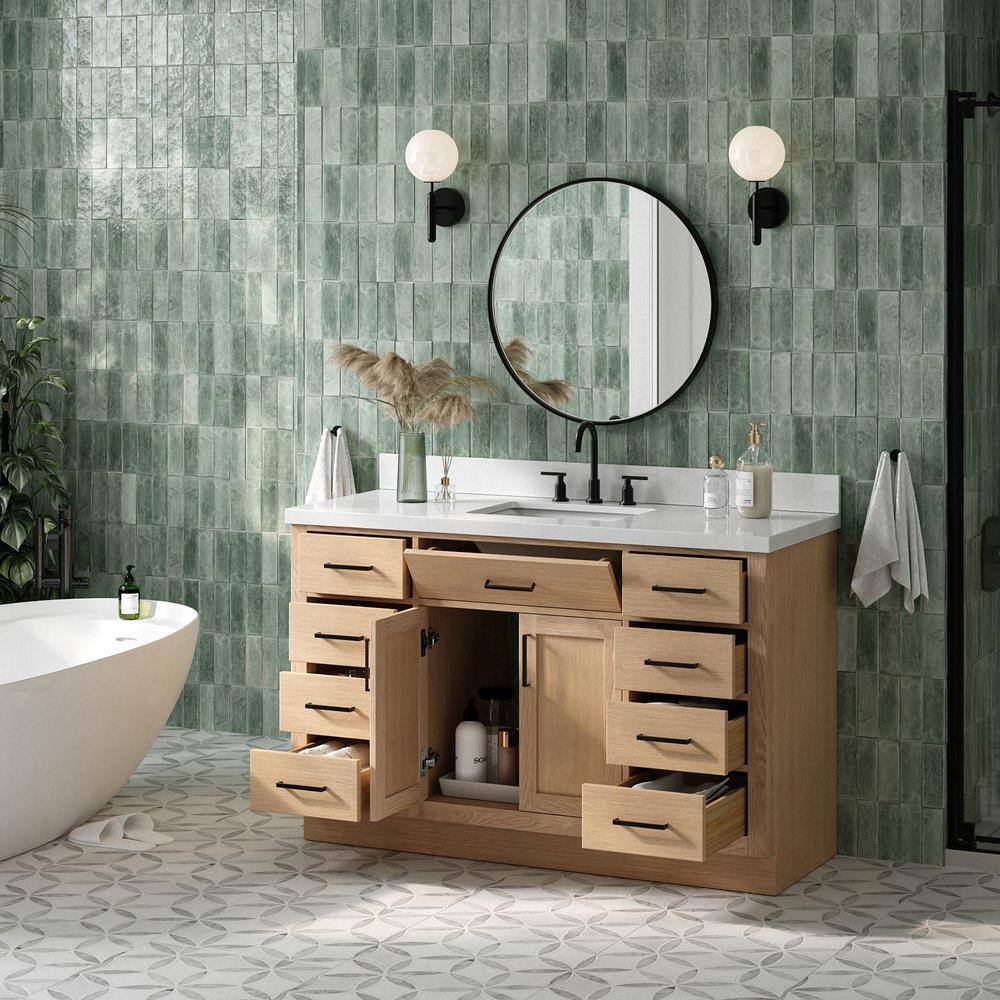 Hepburn 55" Oak Freestanding Single Sink Vanity with Quartz Top