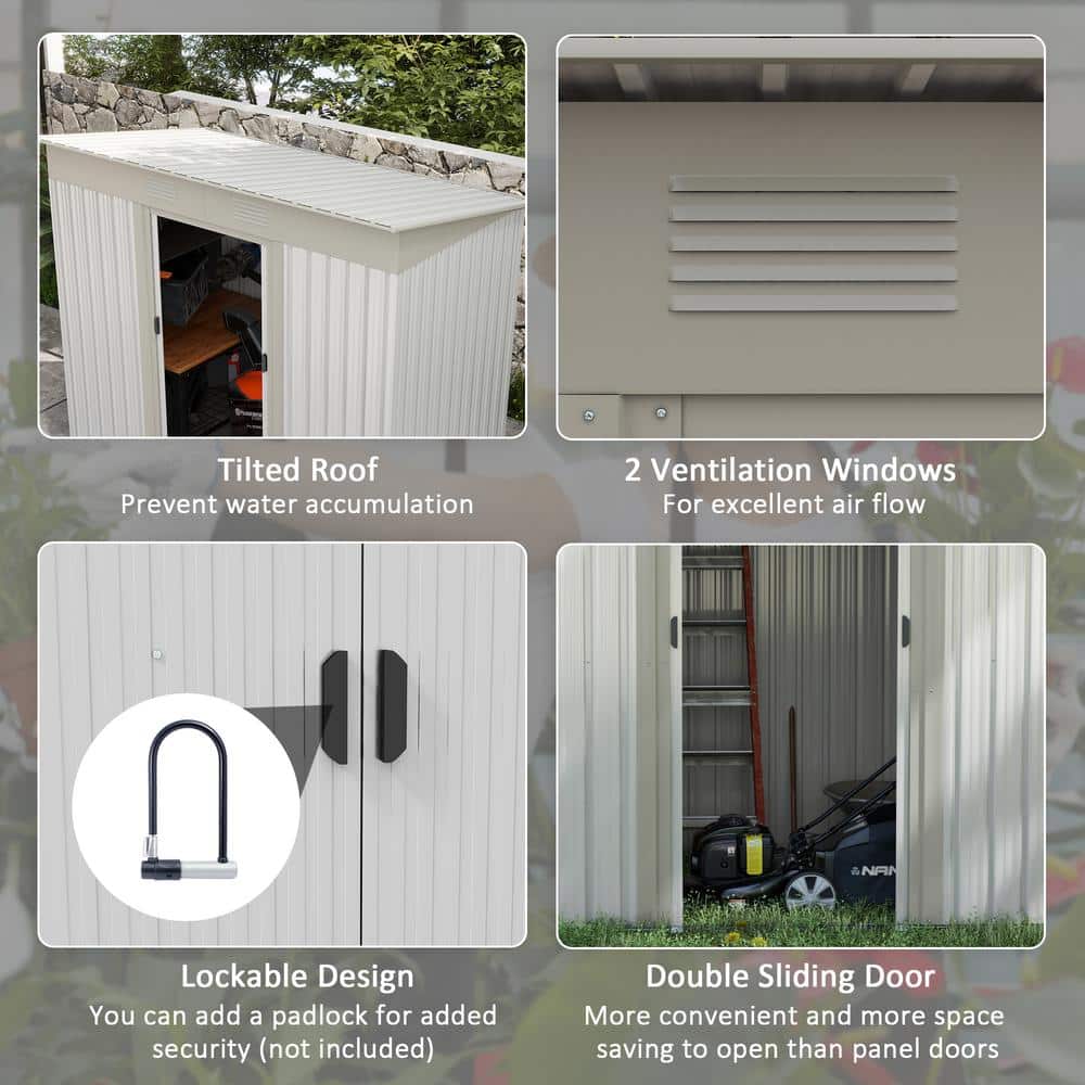 Gray Metal Garden Shed with Windows and Dual Locking Doors