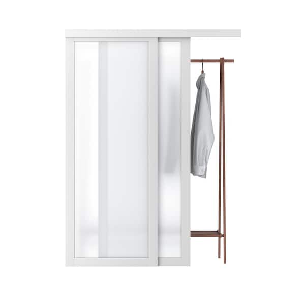 ARK DESIGN 60 in. x 80 in. 1 Lite Frosted Glass White MDF Composite Sliding Door