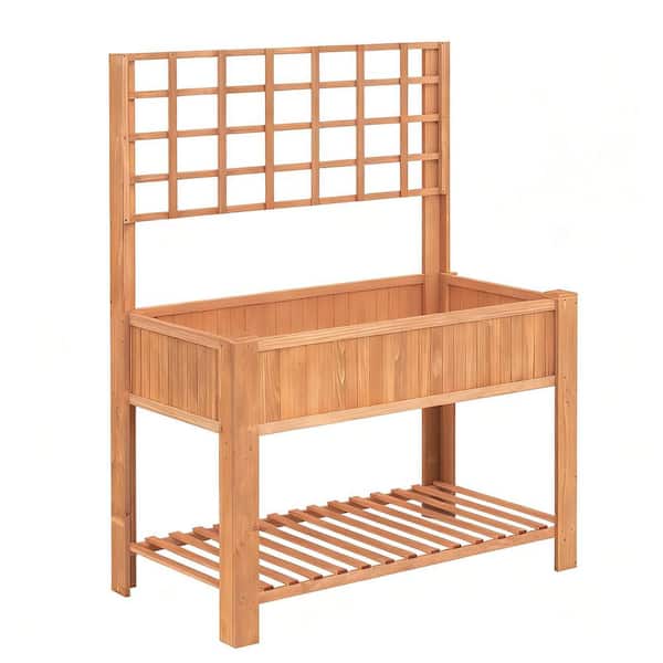 Orange Fir Wood Raised Garden Bed with Trellis (45 in. L x 20.5 in. W x 59 in. H), 3-IN-1 Versatile Design