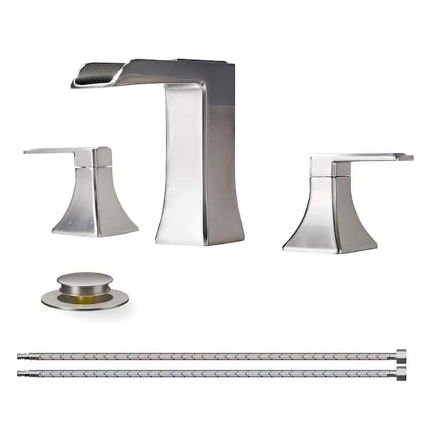 Forious pro 8 in. Widespread Double-Handle Bathroom Faucet with Pop-Up Drain 3-Hole Vanity Sink Faucet Spout in Brushed Nickel