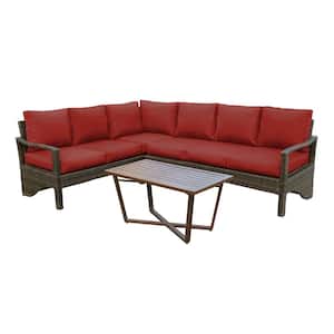 Augusta 5-Piece Wicker Outdoor Sectional with Red Polyester Cushions