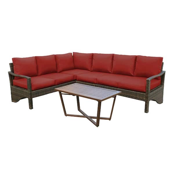 Leisure Made Augusta 5-Piece Wicker Outdoor Sectional with Red Polyester Cushions