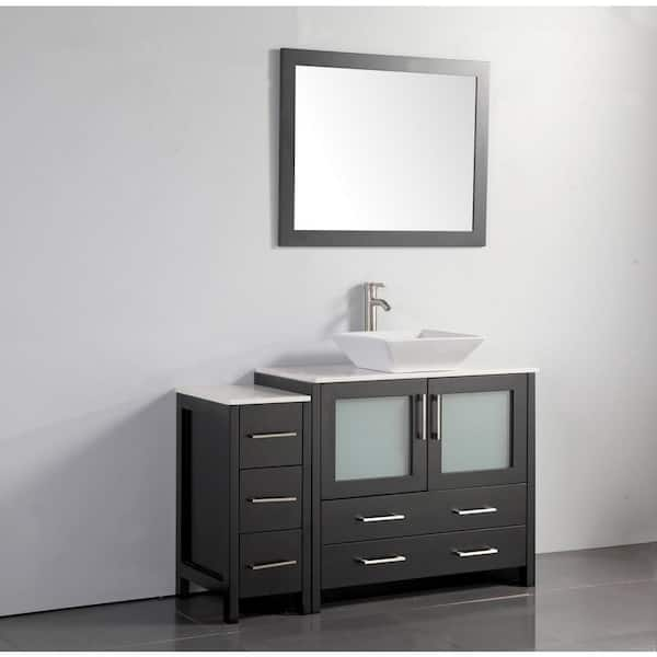 Vanity Art Ravenna 96 Double Gray Freestanding Vanity Set With White  Engineered Marble Top, 2 Ceramic Vessel Sinks, 2 Side Cabinets and 2 Mirrors