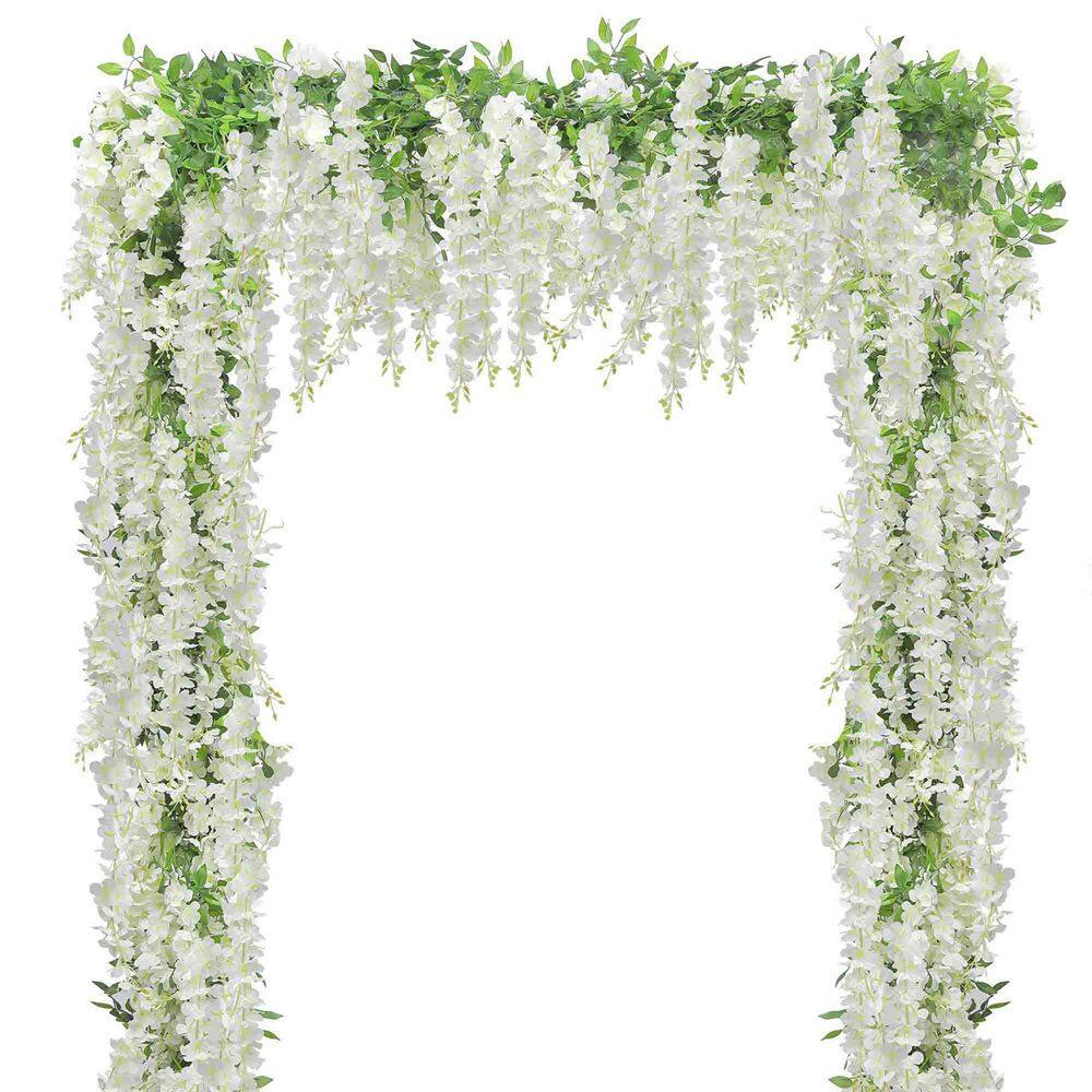 86.6 in. White Indoor/Outdoor Artificial Wisteria Hanging Flowers, 10-Piece