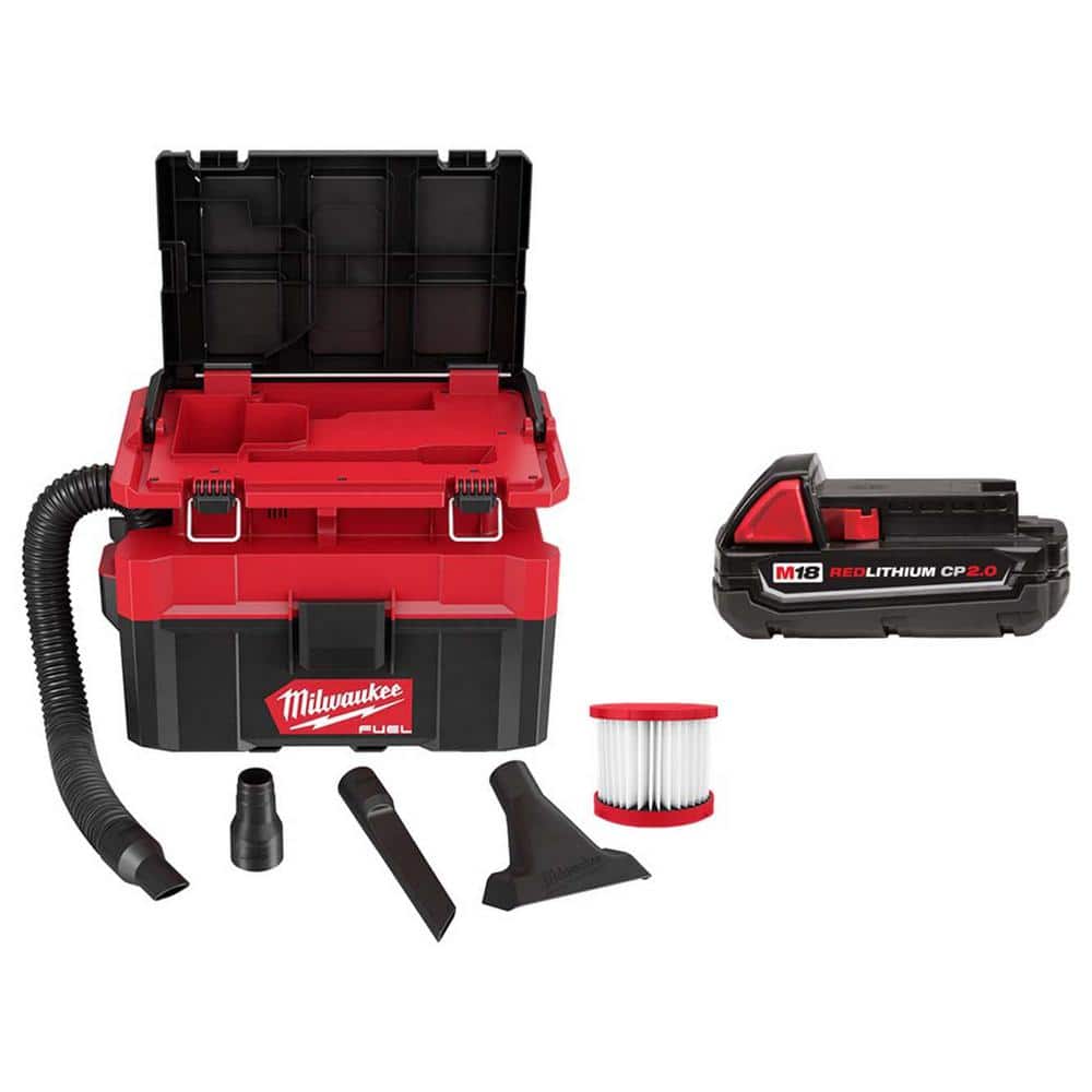 Milwaukee M18 FUEL PACKOUT 18-Volt Lithium-Ion Cordless 2.5 Gal. Wet/Dry  Vacuum w/2.0ah Battery 0970-20-48-11-1820 The Home Depot
