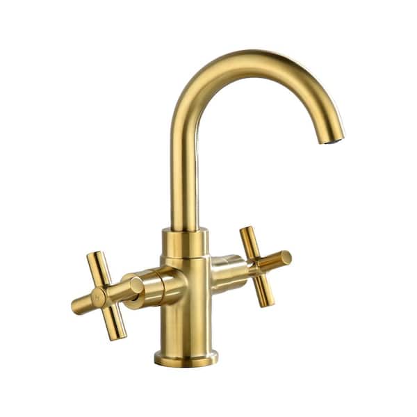 UPIKER Modern Double Handle Single Hole Brass Bathroom Faucet with Spot Resistant in Brushed Gold