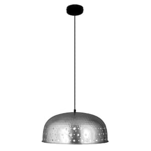 Astrid 40-Watt 1-Light Black Shaded Pendant Light with Silver Dome-Shaped shade