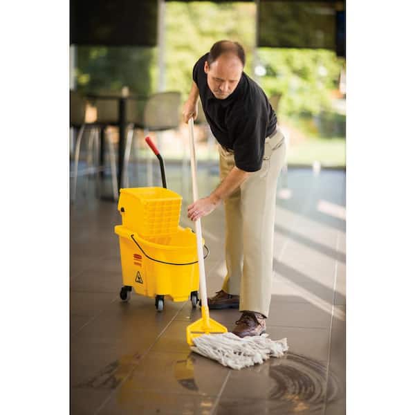 Institutional Rubbermaid Commercial WaveBrake Mop Bucket and Sieve Wringer Combo 35-Quart FG757900YEL Yellow 