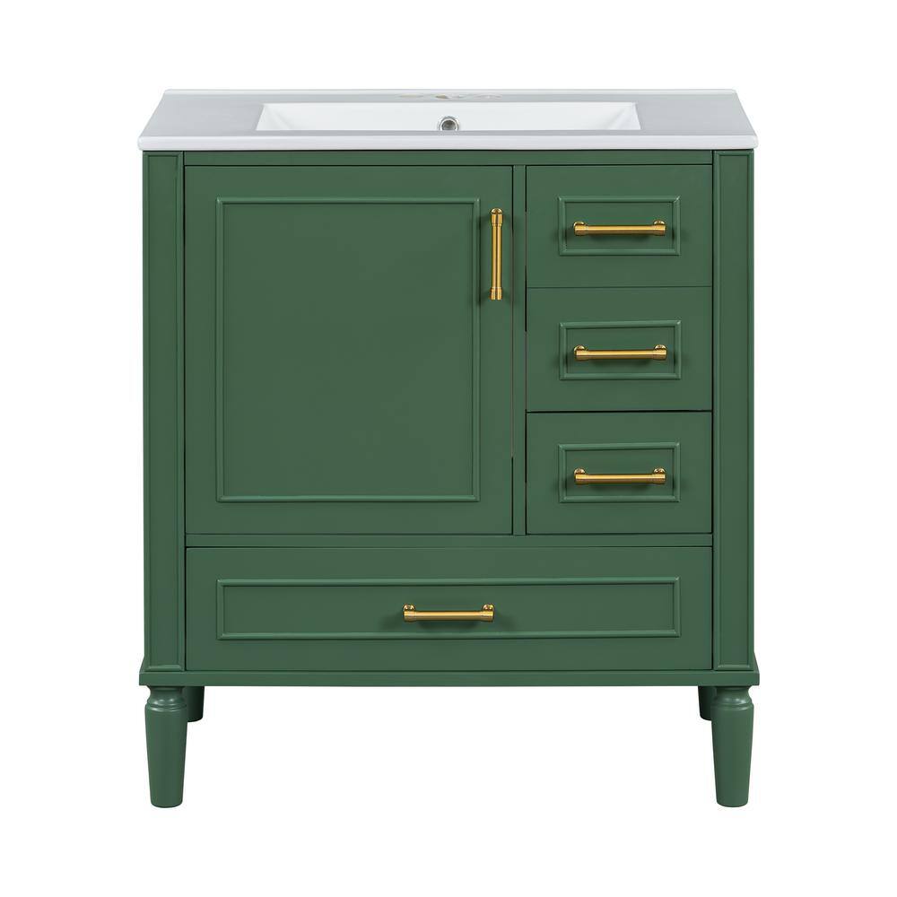 30 in. W x 18.3 in. D x 34 in. H Single Sink Freestanding Green Bath Vanity with White Ceramic Top price history on PriceWatchPro