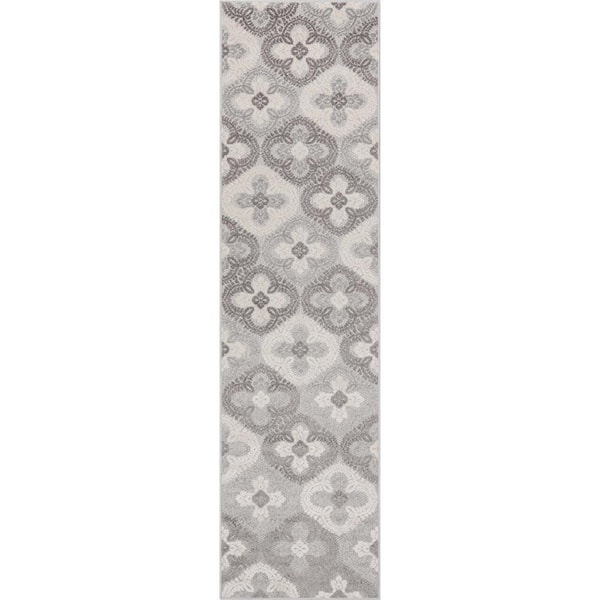 Dorado Loewy Modern Geometric Grey 2 ft. 7 in. x 9 ft. 10 in. Runner High-Low Indoor/Outdoor Area Rug
