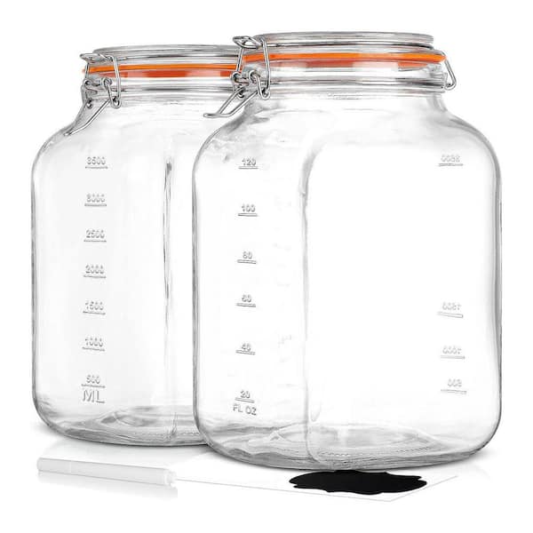 2-Pieces Airtight Glass Storage Jars Leak-proof Lid Thickened Glass Container Measurement Marks Kitchen Set