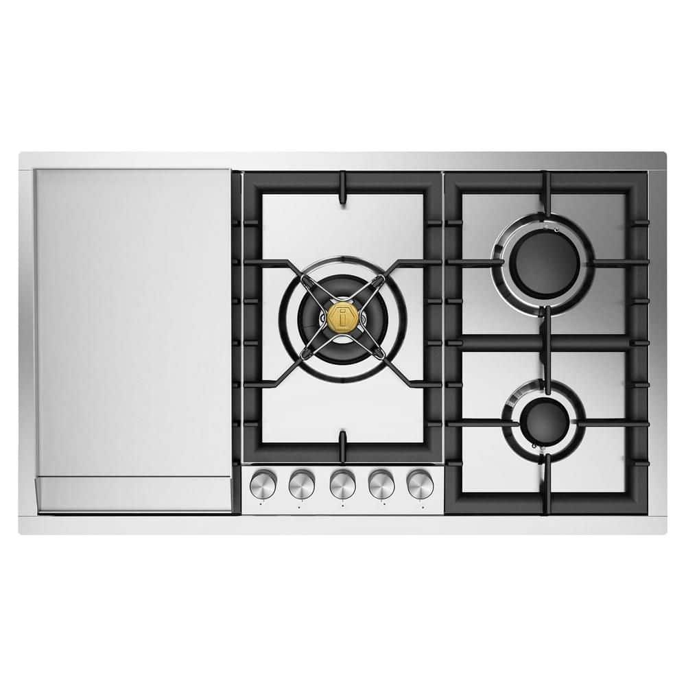 Professional Plus II 36 in. Built in Gas Cooktop with 5-Sealed Burners, Griddle in Stainless Steel