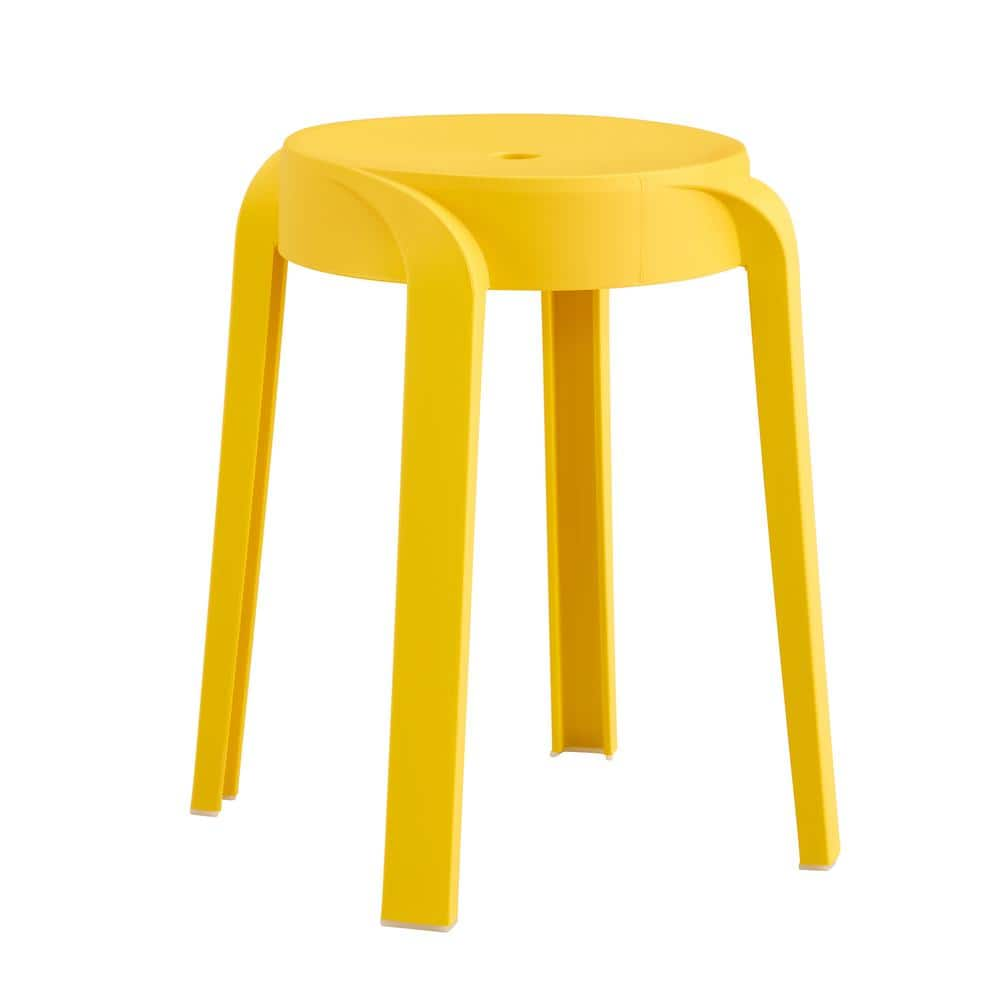 ITOPFOX Stackable Plastic Outdoor Bar Stool 6 Pack Stackable Classroom Stools Round Plastic Stools in Mustard Finish 6 Pack H2SA04 3OT400 The Home