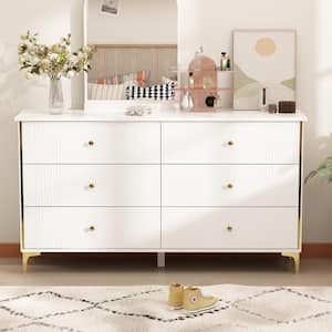 White Wooden Accent Storage Cabinet, Dresser, Make Up Vanity, Bedside Chest with 6-Drawer, 29.3"W x 15.7"D x 30"H