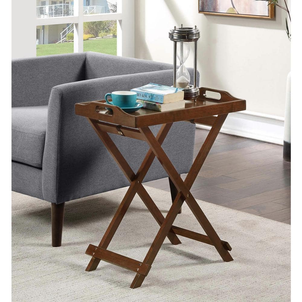 Espresso Wood Folding Tray Table with Handles
