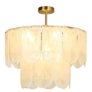 24 in. 9-Light Modern Crystal Chandelier, Adjustable Semi Flush Mount Pendant with 2-Tier Glass Shade, Bulbs Included