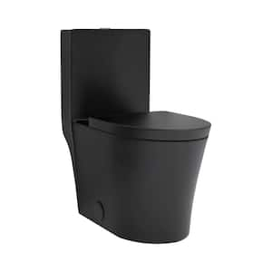 12 in. 1-Piece 1.1/1.6 GPF Dual Flush Elongated Toilet in Matte Black Seat Included