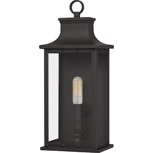 Abernathy 6.5 in. 1-Light Old Bronze Outdoor Wall Lantern Sconce with Clear Tempered Glass
