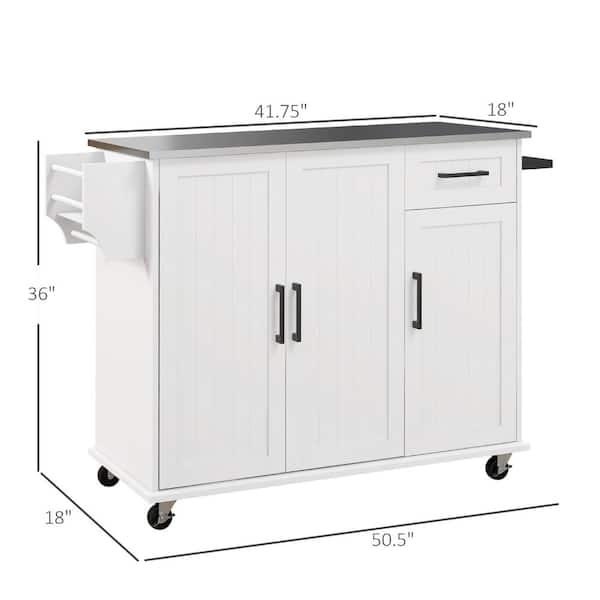 HOMCOM Kitchen Stainless Steel Rolling Storage Island, White