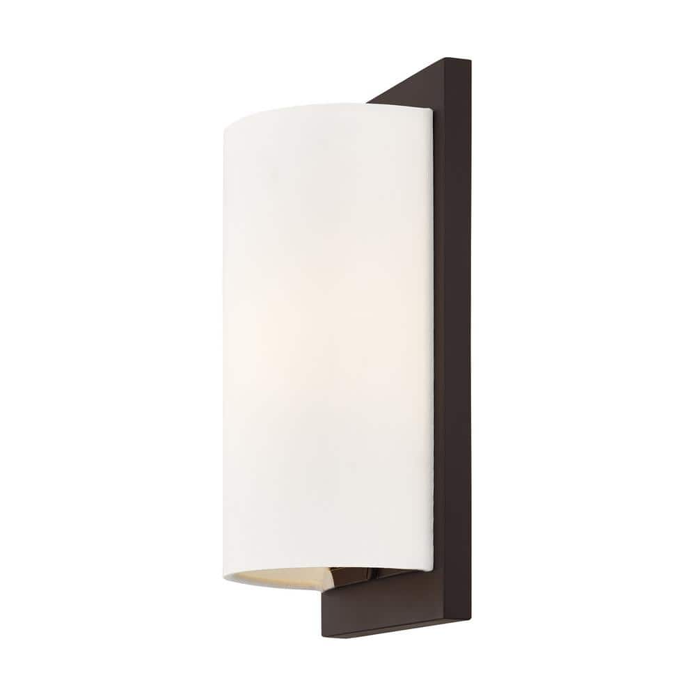 Transitional Handcrafted Off-White Fabric and Bronze Wall Sconce