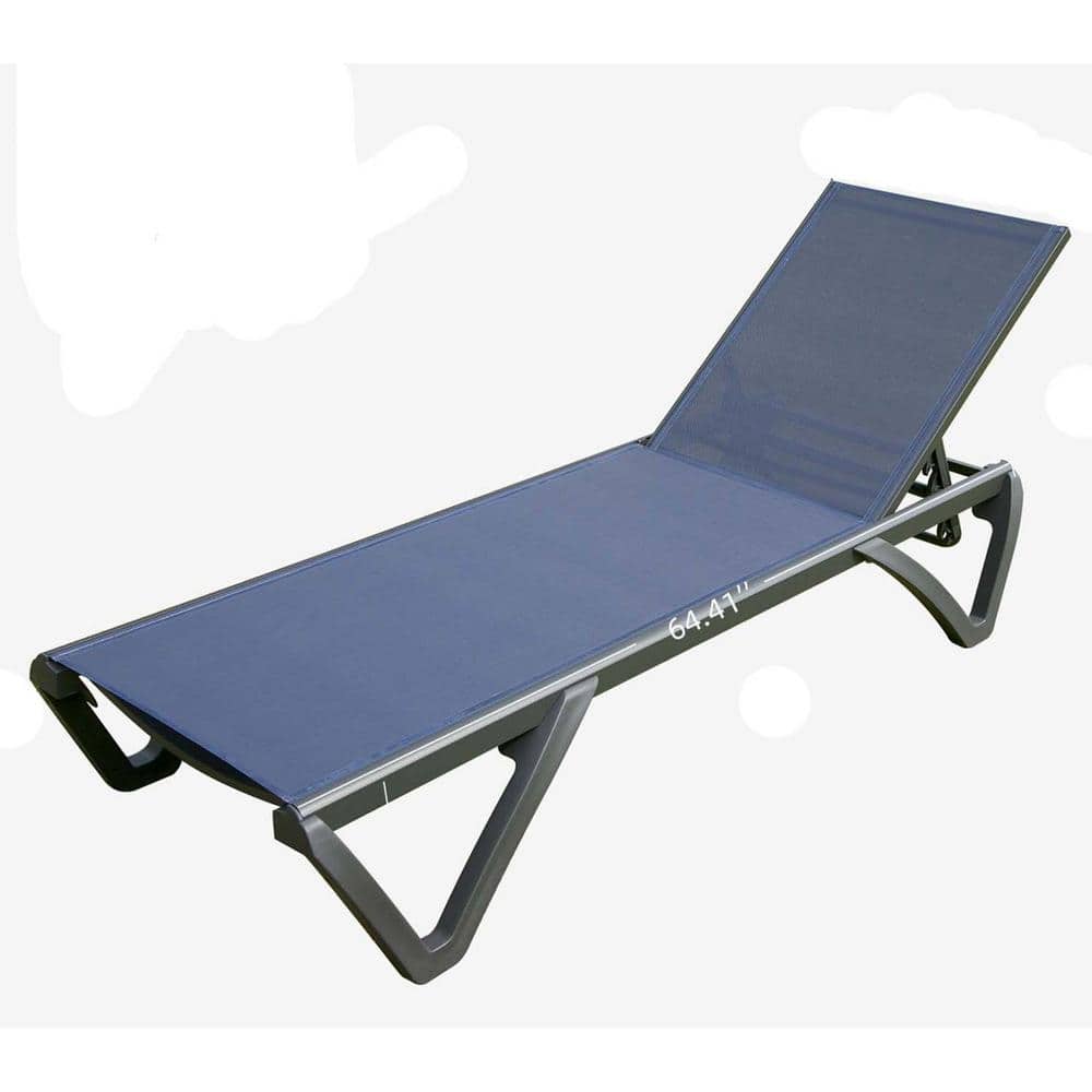Outdoor Lounge Chair, 2 Pieces Aluminum Plastic Patio Chaise Lounge with 5 