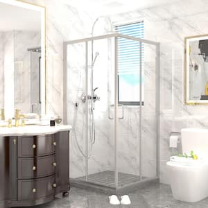 36 in. W x 72 in. H Double Sliding Framed Corner Shower Enclosure in Brushed Nickel Finish