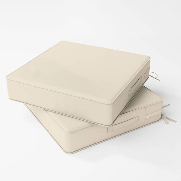 22 in. x 22 in. x 4 in. (2-Pack) Square Outdoor Patio Seating Repacement Lounge Chair Dining Seat Cushion Cream