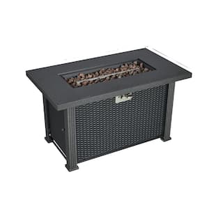 44 in. 50000 BTU Black Steel Rectangle Propane Outdoor Fire Pit Table with Cover, Iron Fence Top for Backyard, Garden