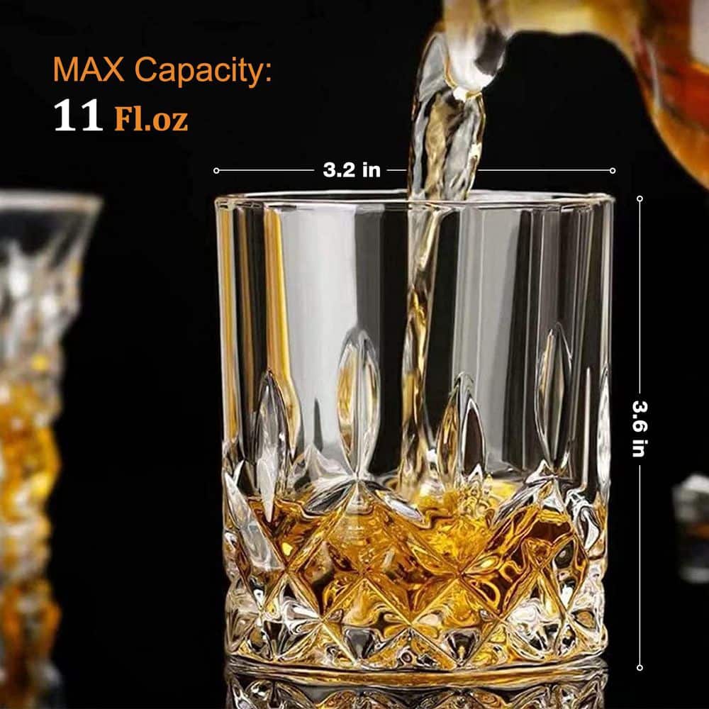 11 oz. Crystal Whiskey Glass Set with 2 Glasses, 2 Molds for Scotch, Cocktail, Rum, Vodka, Liquors and Gifts