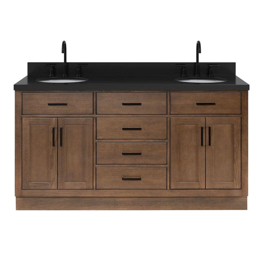 Hepburn 66 in. Double Sink Freestanding Bath Vanity in Brown Oak with Carbon Black Quartz Top price history on PriceWatchPro