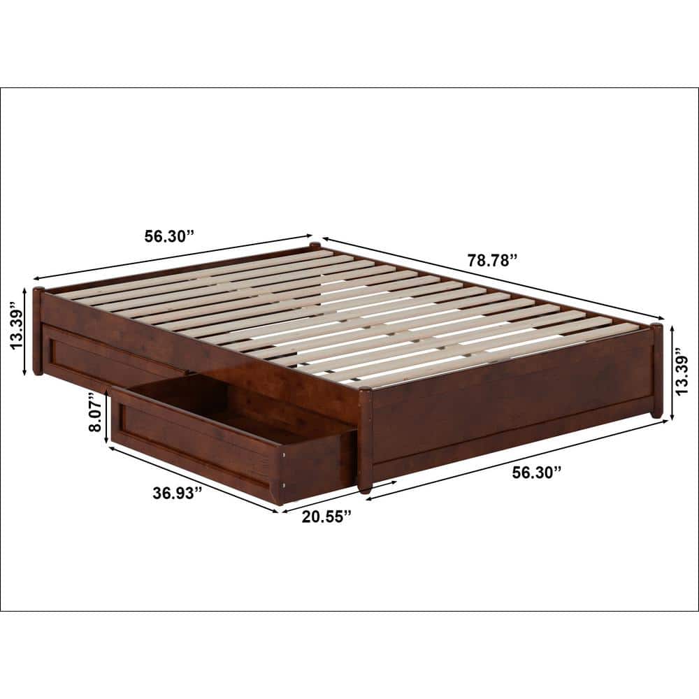 Barcelona Walnut Full Wood Panel Platform Bed with Storage Drawers