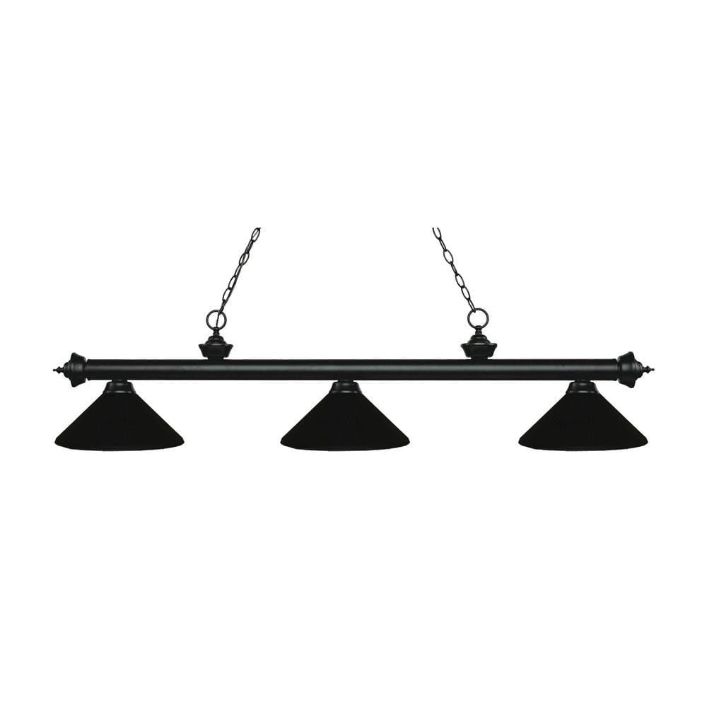 Matte Black Steel 3-Light Island Pendant with Glass Shades