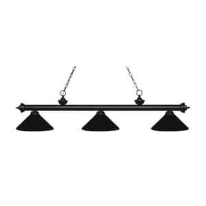 Riviera 3-Light Matte Black With Metal Matte Black Shade Billiard Light With No Bulbs Included