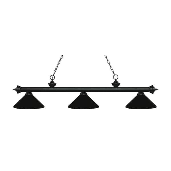 Unbranded Riviera 3-Light Matte Black With Metal Matte Black Shade Billiard Light With No Bulbs Included