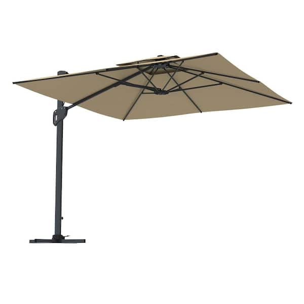 Mondawe 10 ft. Square Aluminum 360-Degree Rotation Cantilever Outdoor Patio Umbrella with Cross Base in Taupe for Garden Balcony