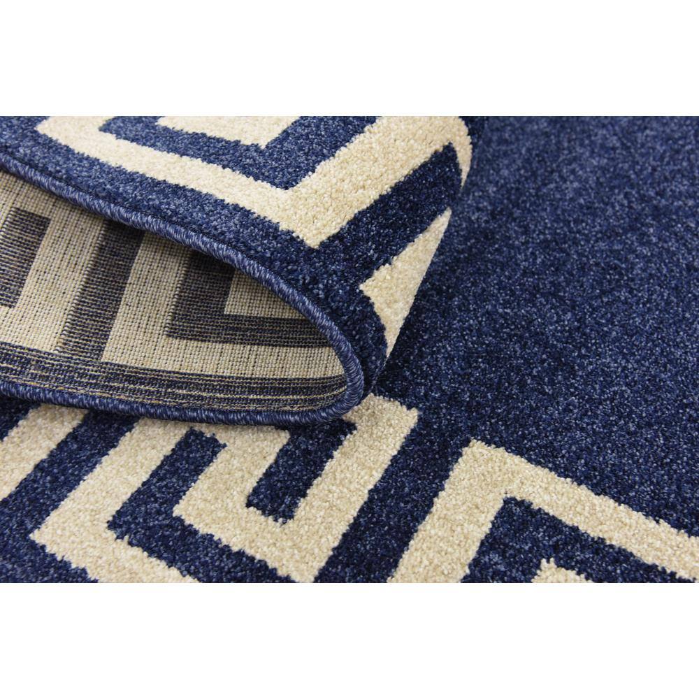 Navy and Beige Geometric Border 5' x 7' Synthetic Area Rug