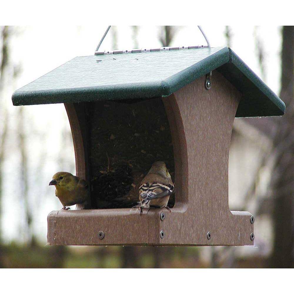 Small Taupe and Green Recycled Plastic Hanging Hopper Feeder
