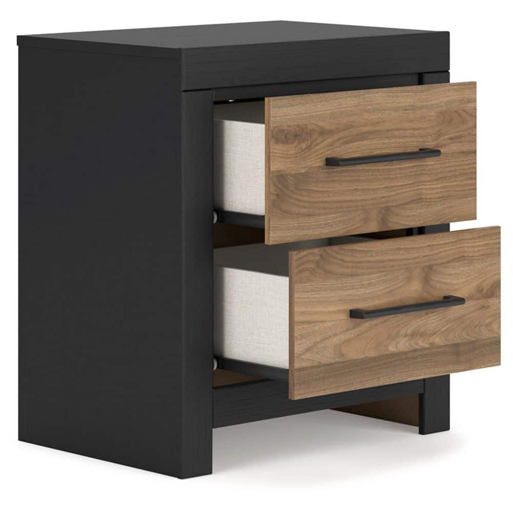 Black and Brown 2-Drawer Nightstand with USB Ports