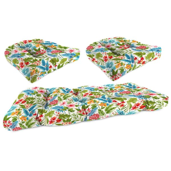 3-Piece Outdoor Wicker Cushion Set for Bench and 2 Chair Seats in Carena Multi