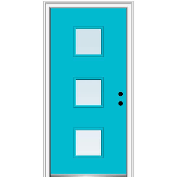 MMI Door 30 in. x 80 in. Aveline Left-Hand Inswing 3-Lite Clear Low-E Glass Painted Steel Prehung Front Door on 4-9/16 in. Frame