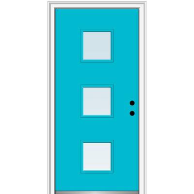 36 in. x 80 in. Aveline Left-Hand Inswing 3-Lite Clear Low-E Glass Painted Steel Prehung Front Door on 6-9/16 in. Frame