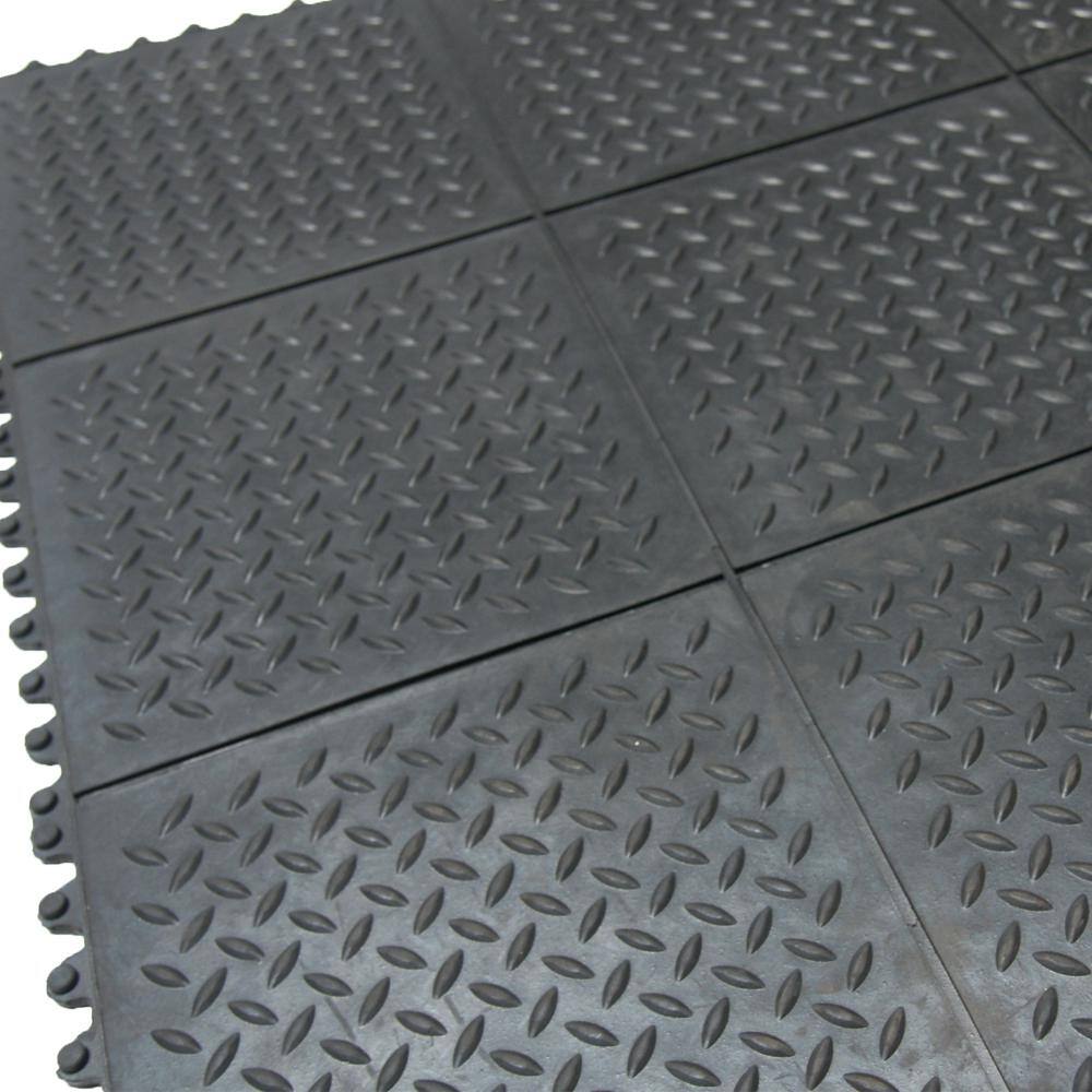 Black Diamond Plate Interlocking Rubber Floor Tiles 36x36 - 8 Pack