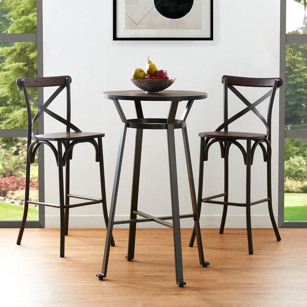 Glitzhome Rustic Steel Round Bar Table and Bar Stool Set 2001100018